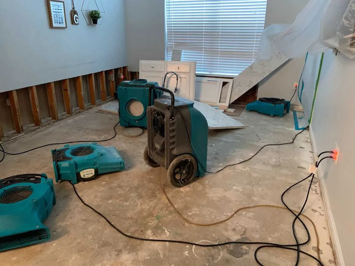 Dehumidifier in flood-cut room for Water Damage Restoration in Ceres